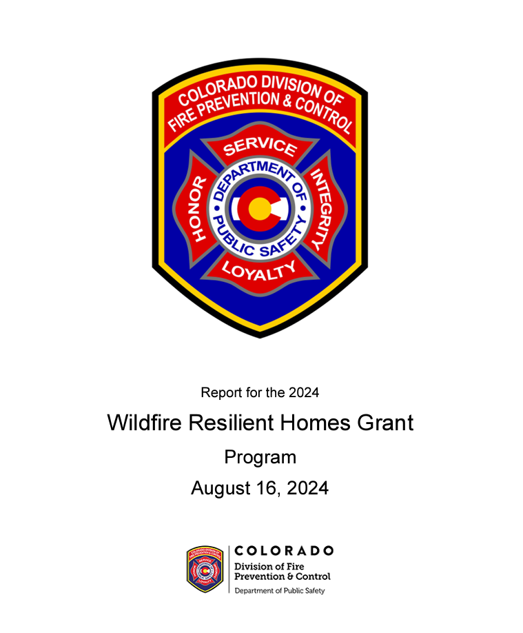 Division of Fire Prevention and Control logo and Wildfire Resilient Homes Grant Project 2024 Final Report Cover Page