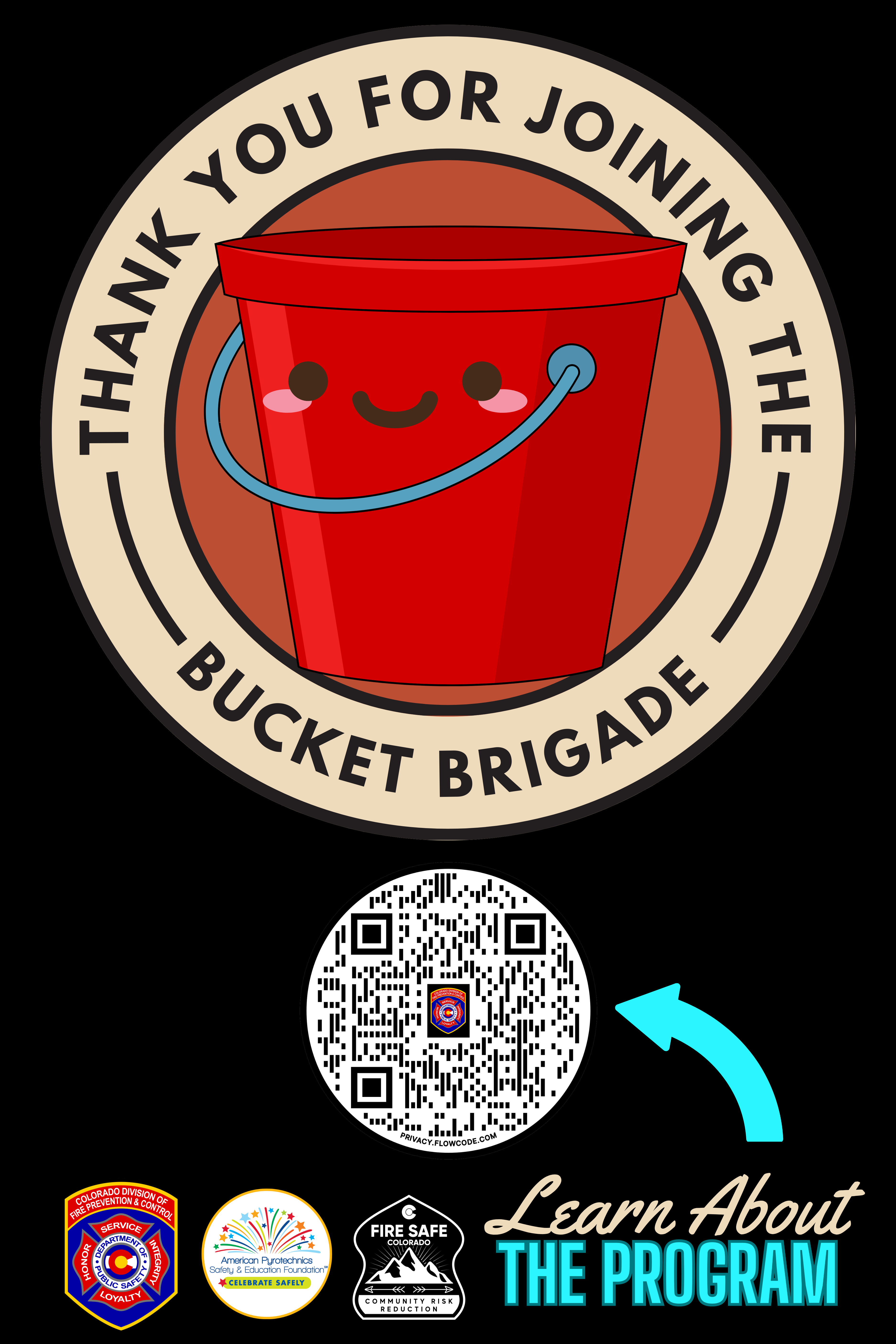 Bucket with smiley face and QR code to the English Bitmoji Classroom