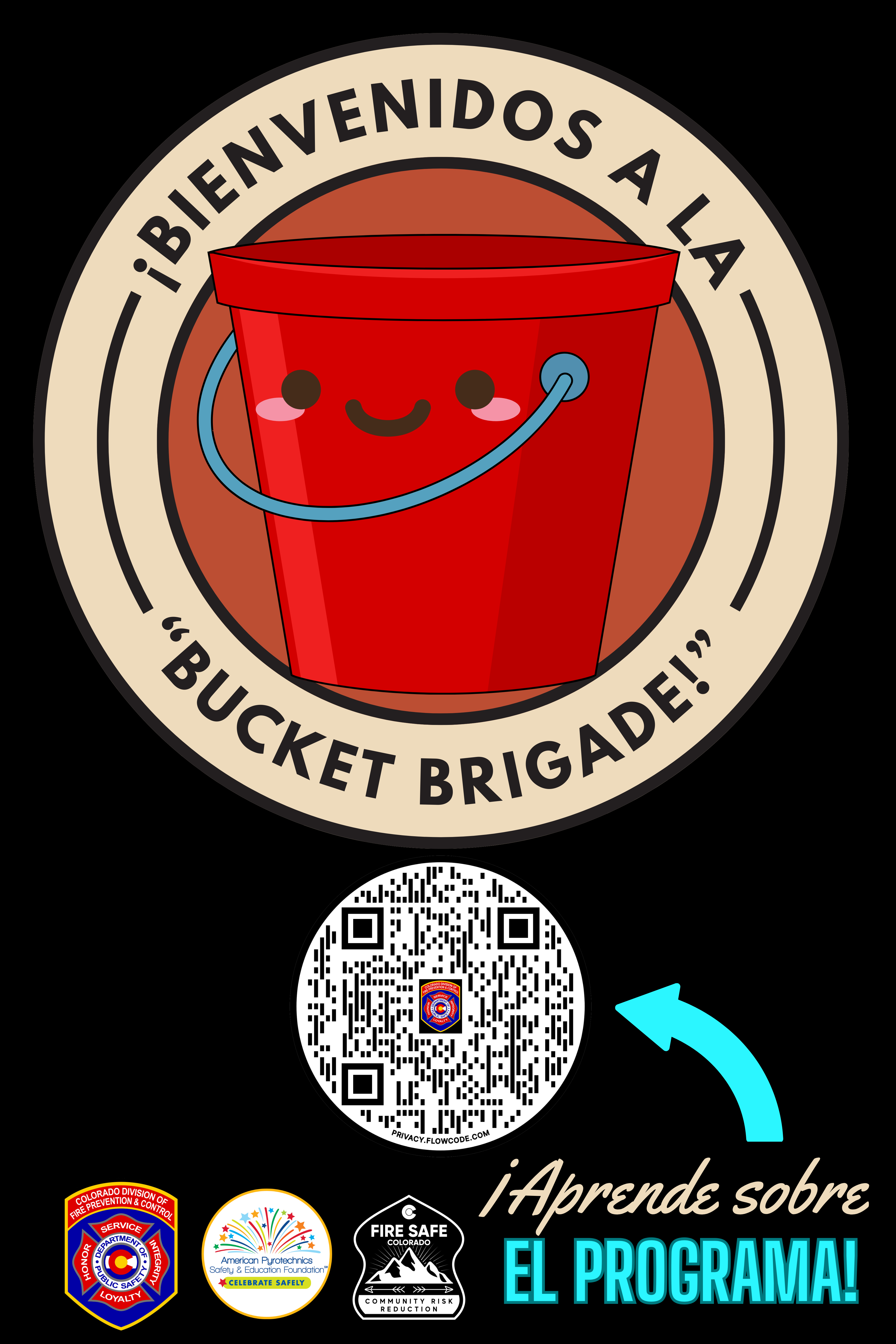 Bucket with smiley face and QR code to the Spanish Bitmoji Classroom