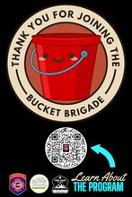 Bucket with smiley face and QR code to the English Bitmoji Classroom